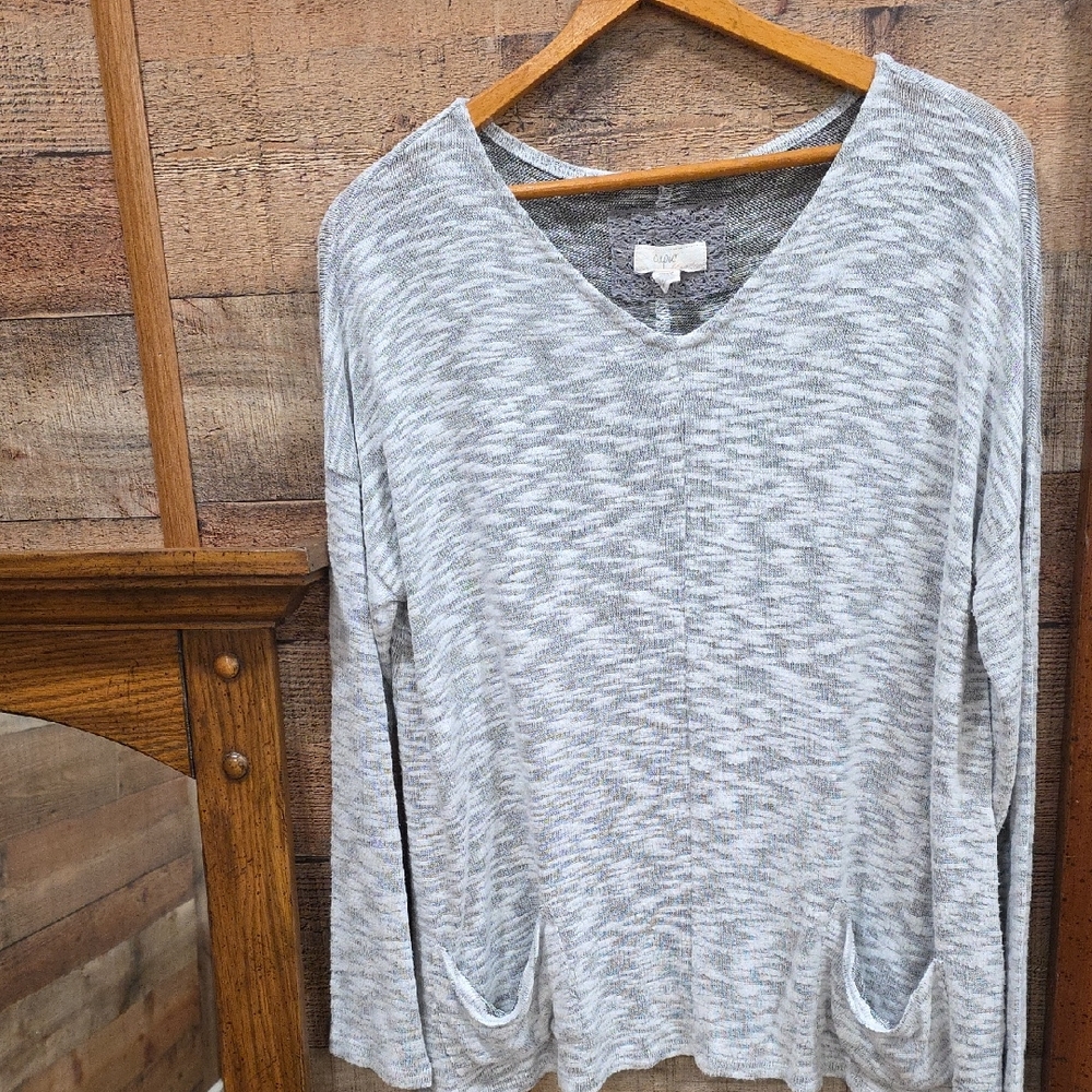 Cupio Light Gray V-Neck Blouse with Pockets
